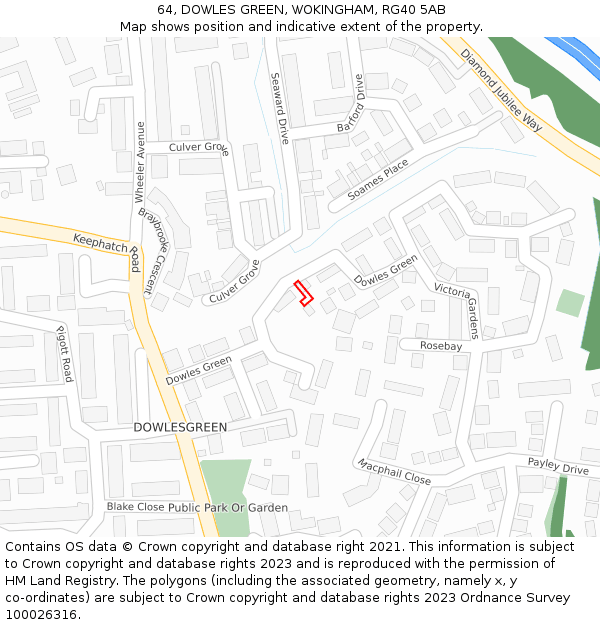64, DOWLES GREEN, WOKINGHAM, RG40 5AB: Location map and indicative extent of plot