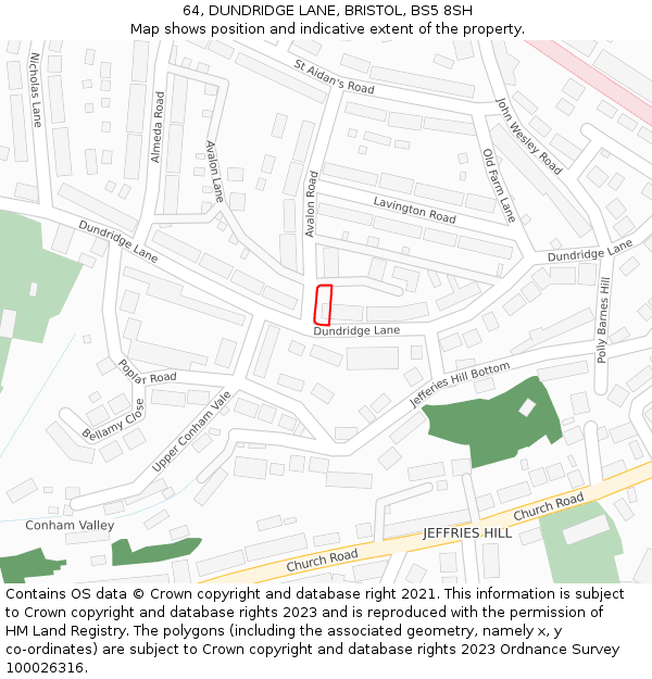 64, DUNDRIDGE LANE, BRISTOL, BS5 8SH: Location map and indicative extent of plot