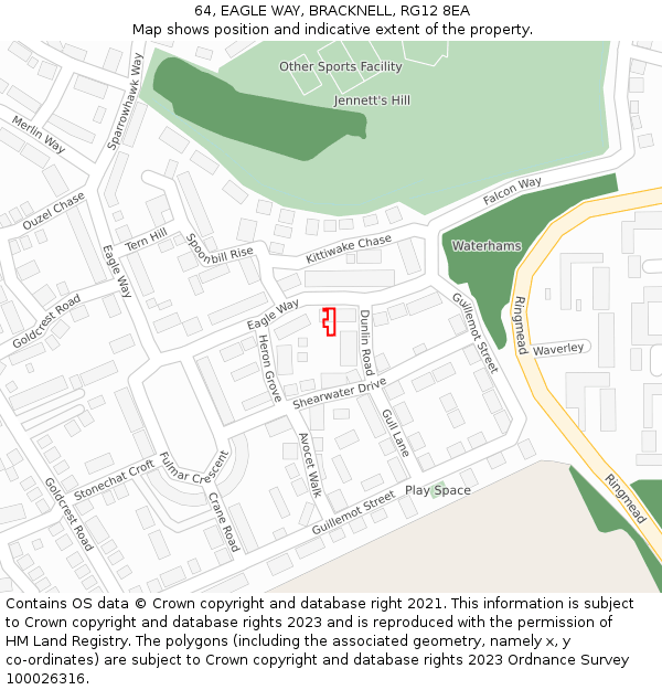 64, EAGLE WAY, BRACKNELL, RG12 8EA: Location map and indicative extent of plot