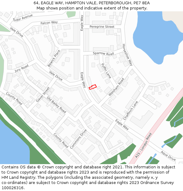 64, EAGLE WAY, HAMPTON VALE, PETERBOROUGH, PE7 8EA: Location map and indicative extent of plot