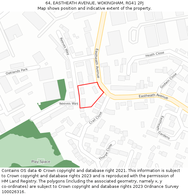 64, EASTHEATH AVENUE, WOKINGHAM, RG41 2PJ: Location map and indicative extent of plot