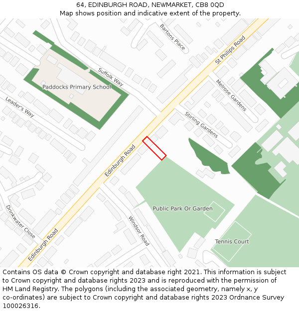 64, EDINBURGH ROAD, NEWMARKET, CB8 0QD: Location map and indicative extent of plot