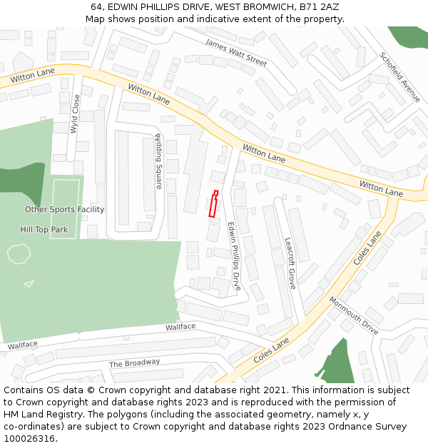 64, EDWIN PHILLIPS DRIVE, WEST BROMWICH, B71 2AZ: Location map and indicative extent of plot