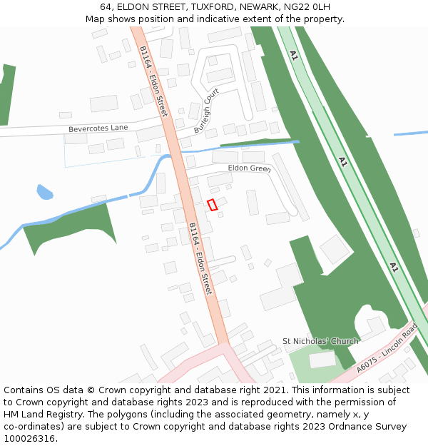 64, ELDON STREET, TUXFORD, NEWARK, NG22 0LH: Location map and indicative extent of plot