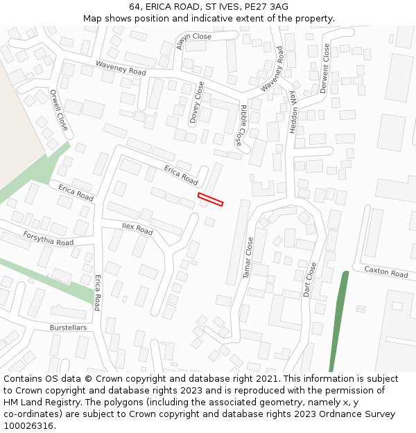 64, ERICA ROAD, ST IVES, PE27 3AG: Location map and indicative extent of plot