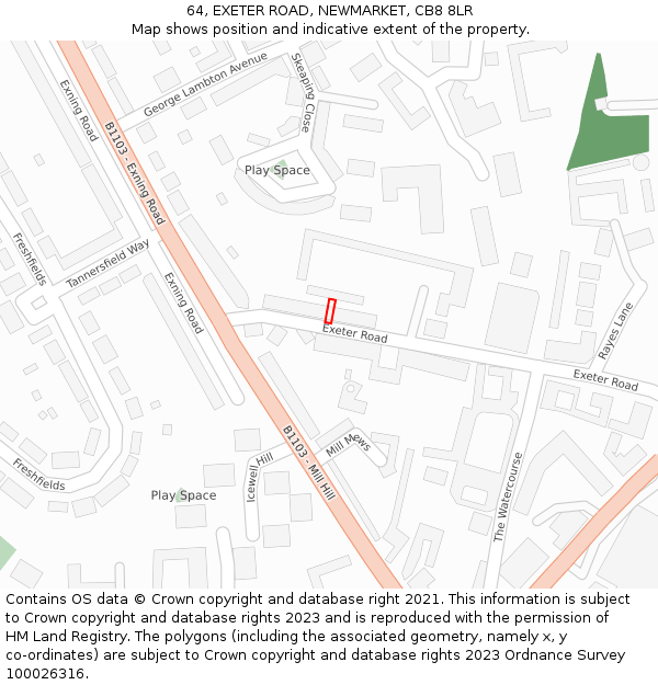 64, EXETER ROAD, NEWMARKET, CB8 8LR: Location map and indicative extent of plot