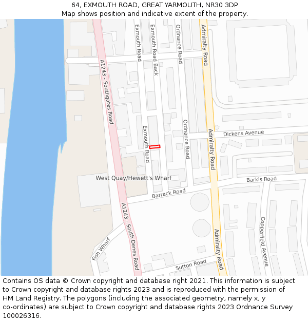 64, EXMOUTH ROAD, GREAT YARMOUTH, NR30 3DP: Location map and indicative extent of plot