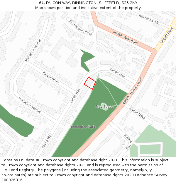 64, FALCON WAY, DINNINGTON, SHEFFIELD, S25 2NY: Location map and indicative extent of plot