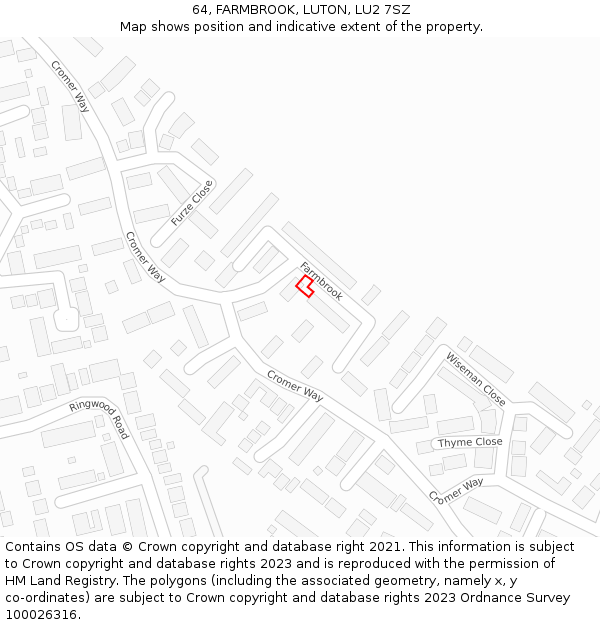 64, FARMBROOK, LUTON, LU2 7SZ: Location map and indicative extent of plot