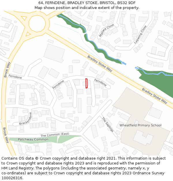 64, FERNDENE, BRADLEY STOKE, BRISTOL, BS32 9DF: Location map and indicative extent of plot