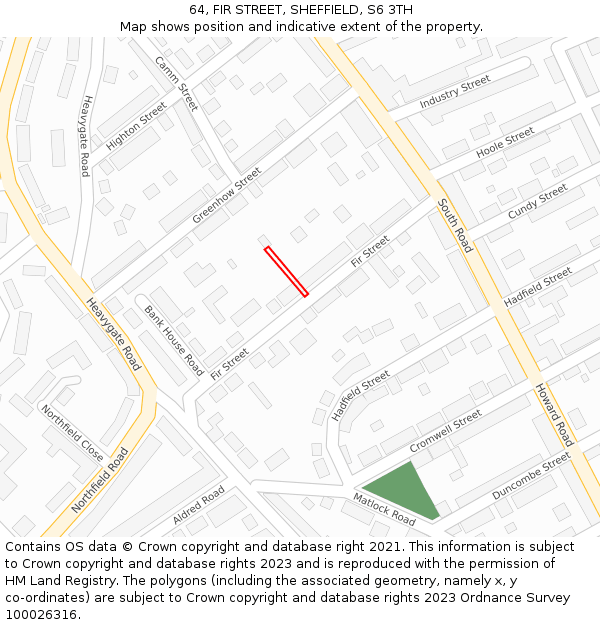 64, FIR STREET, SHEFFIELD, S6 3TH: Location map and indicative extent of plot