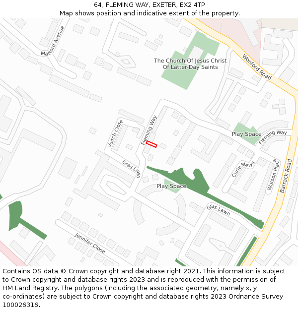 64, FLEMING WAY, EXETER, EX2 4TP: Location map and indicative extent of plot