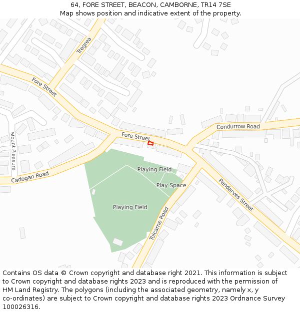 64, FORE STREET, BEACON, CAMBORNE, TR14 7SE: Location map and indicative extent of plot
