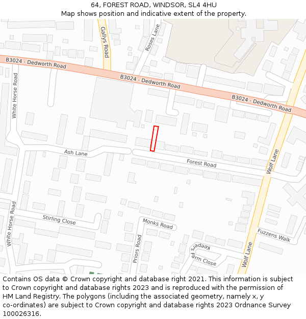 64, FOREST ROAD, WINDSOR, SL4 4HU: Location map and indicative extent of plot