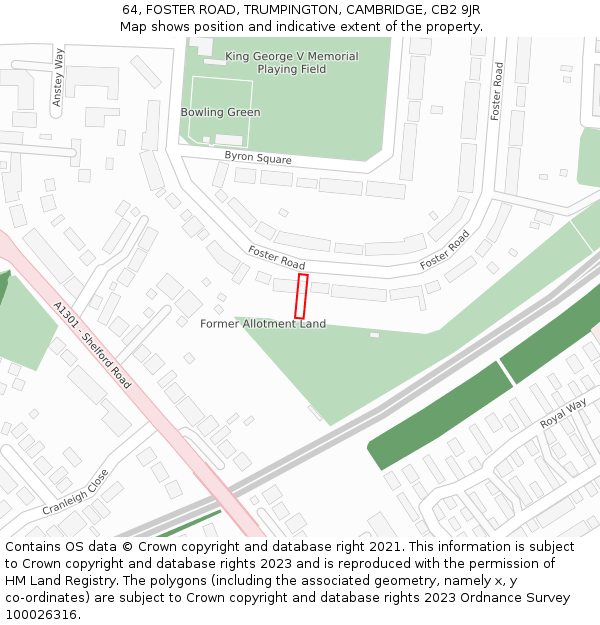 64, FOSTER ROAD, TRUMPINGTON, CAMBRIDGE, CB2 9JR: Location map and indicative extent of plot