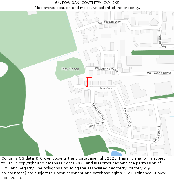 64, FOW OAK, COVENTRY, CV4 9XS: Location map and indicative extent of plot