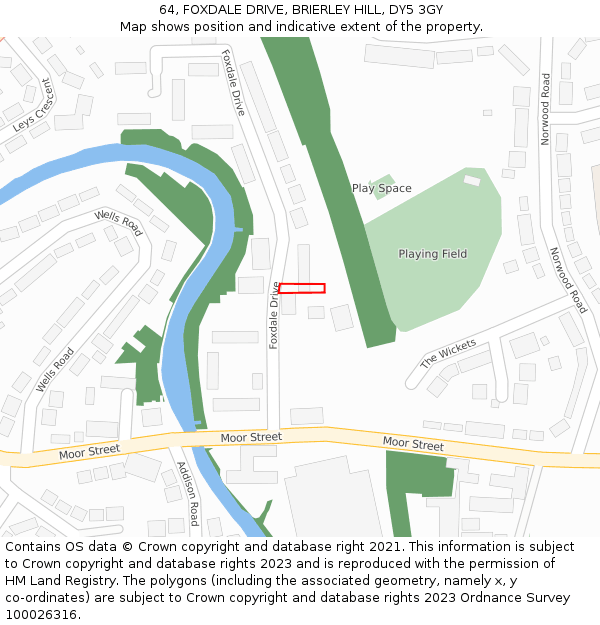 64, FOXDALE DRIVE, BRIERLEY HILL, DY5 3GY: Location map and indicative extent of plot