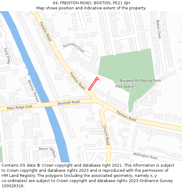 64, FREISTON ROAD, BOSTON, PE21 0JH: Location map and indicative extent of plot