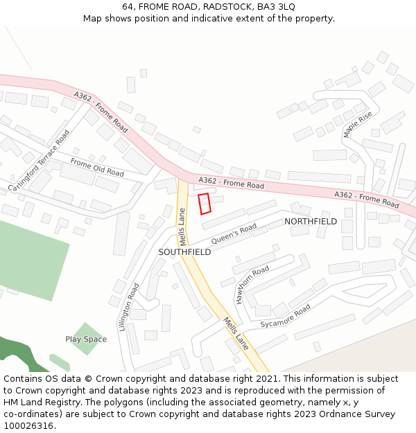 64, FROME ROAD, RADSTOCK, BA3 3LQ: Location map and indicative extent of plot