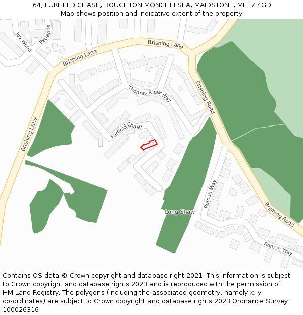 64, FURFIELD CHASE, BOUGHTON MONCHELSEA, MAIDSTONE, ME17 4GD: Location map and indicative extent of plot
