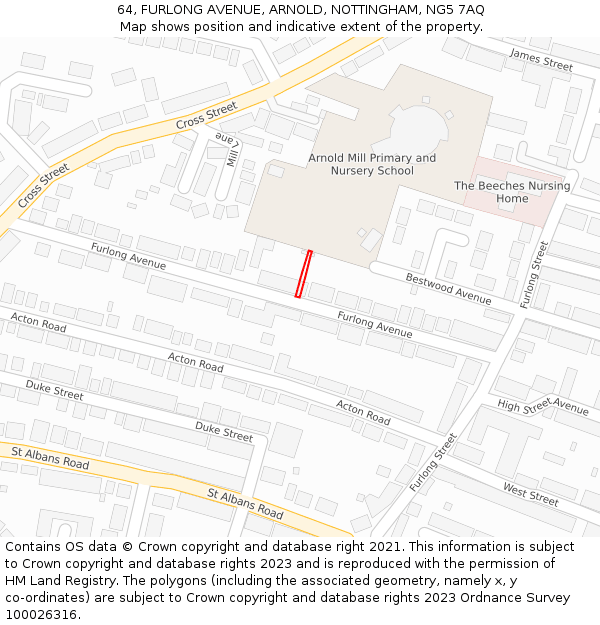 64, FURLONG AVENUE, ARNOLD, NOTTINGHAM, NG5 7AQ: Location map and indicative extent of plot
