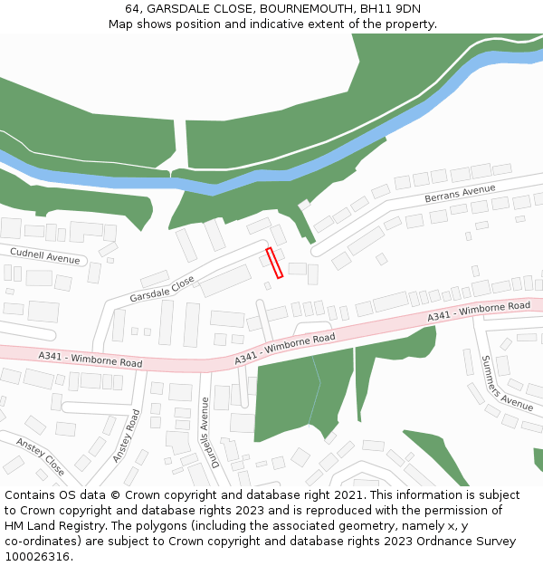 64, GARSDALE CLOSE, BOURNEMOUTH, BH11 9DN: Location map and indicative extent of plot