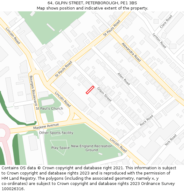 64, GILPIN STREET, PETERBOROUGH, PE1 3BS: Location map and indicative extent of plot