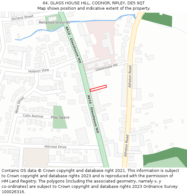 64, GLASS HOUSE HILL, CODNOR, RIPLEY, DE5 9QT: Location map and indicative extent of plot
