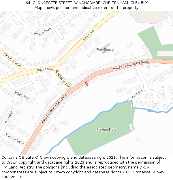 64, GLOUCESTER STREET, WINCHCOMBE, CHELTENHAM, GL54 5LX: Location map and indicative extent of plot