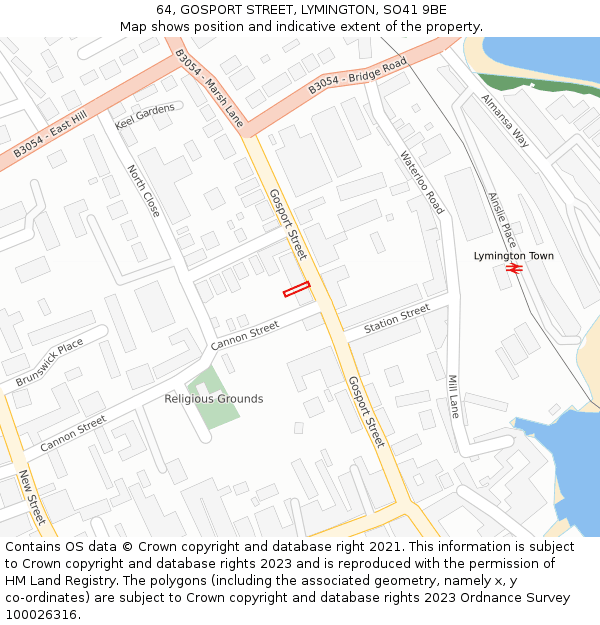 64, GOSPORT STREET, LYMINGTON, SO41 9BE: Location map and indicative extent of plot