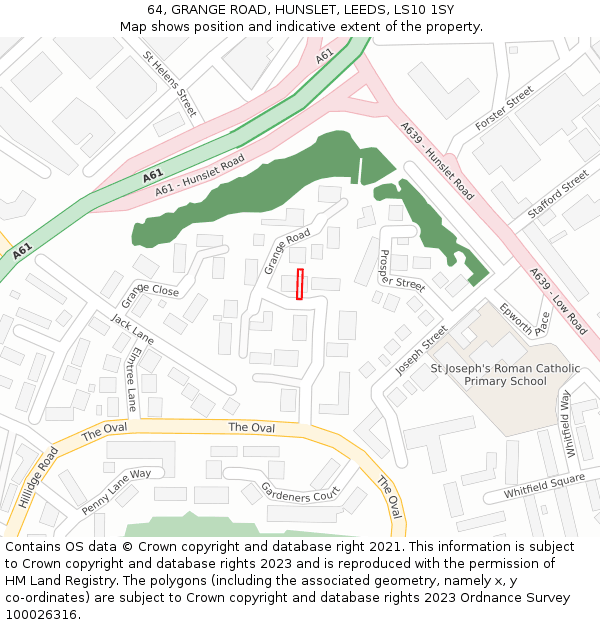 64, GRANGE ROAD, HUNSLET, LEEDS, LS10 1SY: Location map and indicative extent of plot