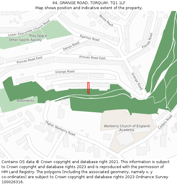 64, GRANGE ROAD, TORQUAY, TQ1 1LF: Location map and indicative extent of plot
