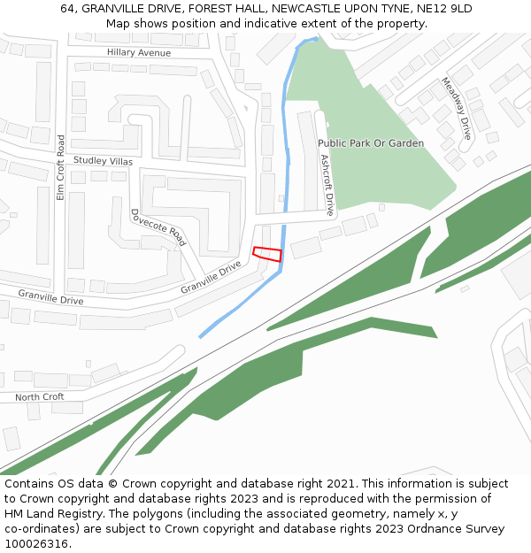 64, GRANVILLE DRIVE, FOREST HALL, NEWCASTLE UPON TYNE, NE12 9LD: Location map and indicative extent of plot