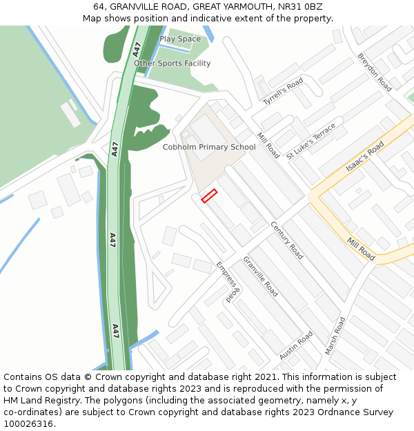 64, GRANVILLE ROAD, GREAT YARMOUTH, NR31 0BZ: Location map and indicative extent of plot