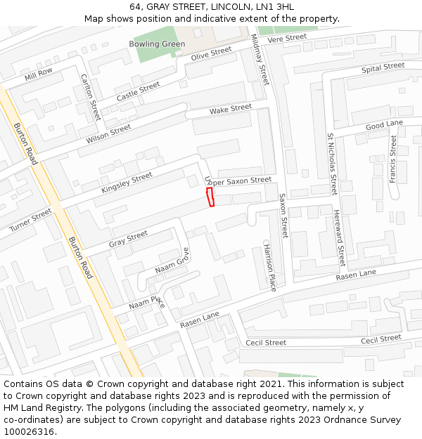 64, GRAY STREET, LINCOLN, LN1 3HL: Location map and indicative extent of plot