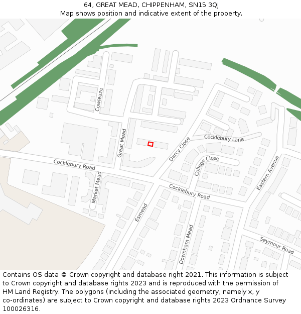 64, GREAT MEAD, CHIPPENHAM, SN15 3QJ: Location map and indicative extent of plot