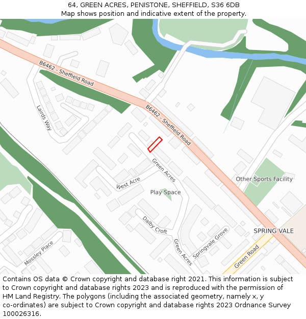 64, GREEN ACRES, PENISTONE, SHEFFIELD, S36 6DB: Location map and indicative extent of plot