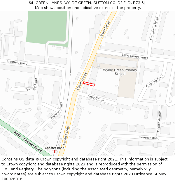 64, GREEN LANES, WYLDE GREEN, SUTTON COLDFIELD, B73 5JL: Location map and indicative extent of plot