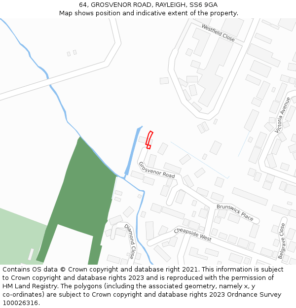 64, GROSVENOR ROAD, RAYLEIGH, SS6 9GA: Location map and indicative extent of plot