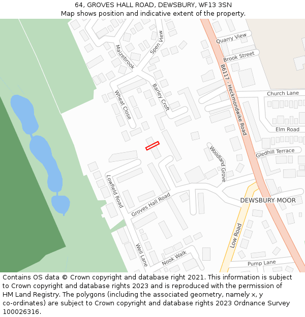 64, GROVES HALL ROAD, DEWSBURY, WF13 3SN: Location map and indicative extent of plot