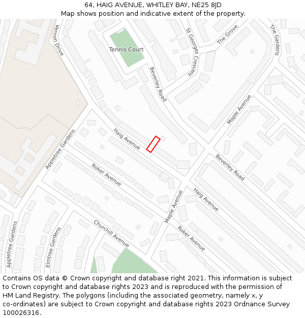64, HAIG AVENUE, WHITLEY BAY, NE25 8JD: Location map and indicative extent of plot