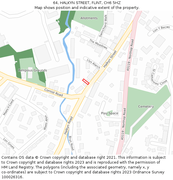 64, HALKYN STREET, FLINT, CH6 5HZ: Location map and indicative extent of plot