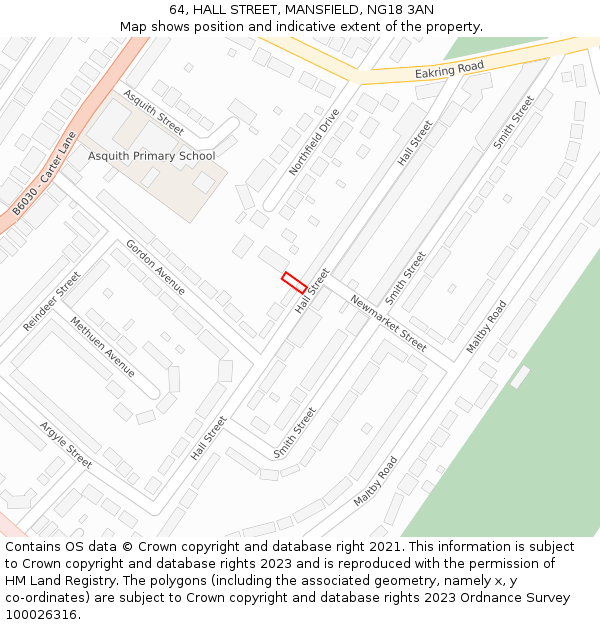 64, HALL STREET, MANSFIELD, NG18 3AN: Location map and indicative extent of plot