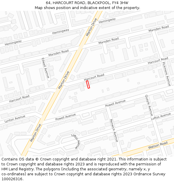 64, HARCOURT ROAD, BLACKPOOL, FY4 3HW: Location map and indicative extent of plot