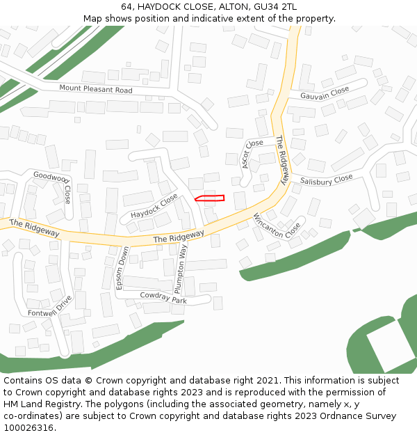 64, HAYDOCK CLOSE, ALTON, GU34 2TL: Location map and indicative extent of plot