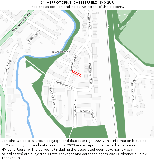 64, HERRIOT DRIVE, CHESTERFIELD, S40 2UR: Location map and indicative extent of plot