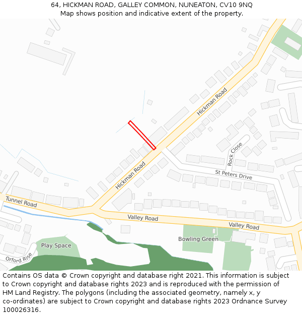 64, HICKMAN ROAD, GALLEY COMMON, NUNEATON, CV10 9NQ: Location map and indicative extent of plot