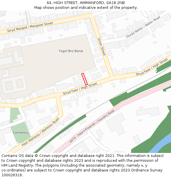 64, HIGH STREET, AMMANFORD, SA18 2NB: Location map and indicative extent of plot