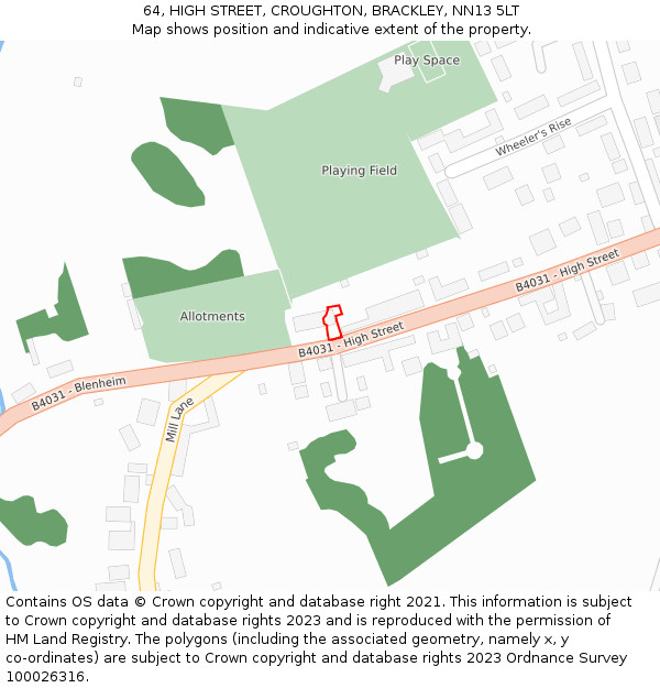 64, HIGH STREET, CROUGHTON, BRACKLEY, NN13 5LT: Location map and indicative extent of plot