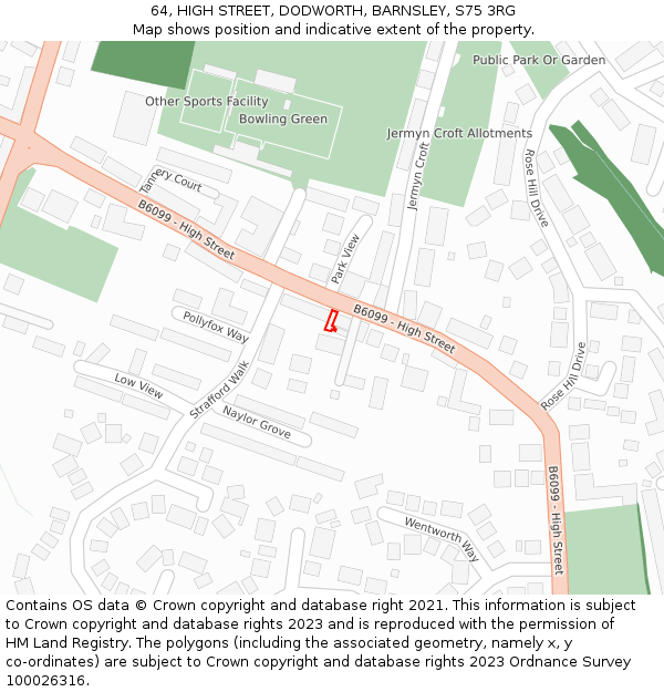 64, HIGH STREET, DODWORTH, BARNSLEY, S75 3RG: Location map and indicative extent of plot